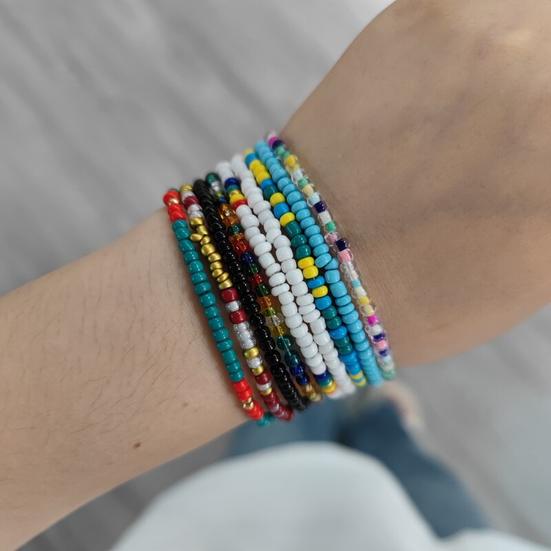 Kpop Kleurrijke Rijst Kralen Streng Armband Voor Vrouwen Meisjes Handgemaakte Gevlochten Lange Ketting Boho Sieraden Zomer Vrouwelijke