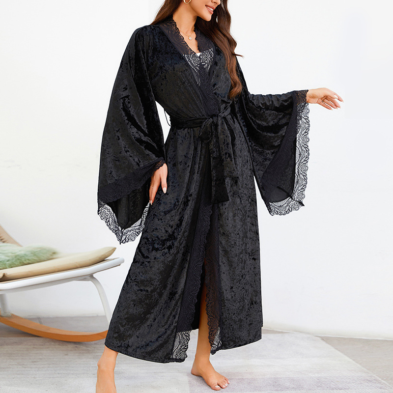Blondekimono intimundertøy velourmorkåpe dame lang nattkjole nattøy bryllup brud fest loungewear nattøy