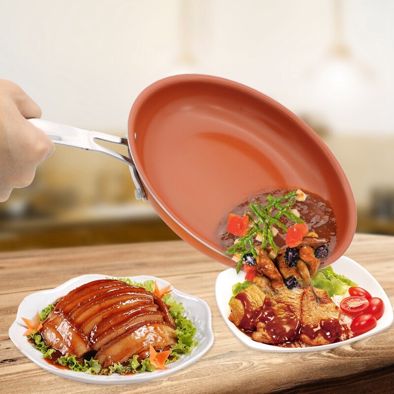 10/12inch Non-stick Copper Frying Pan Skillet Copper Round Frying Pan Easy Clean Durable Cooking Tool for Induction Cooking Oven
