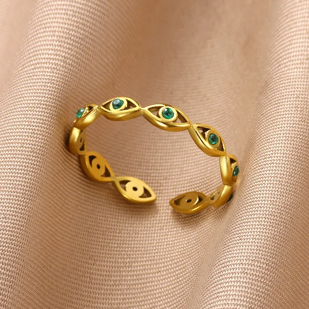 Delicado anillo de circón con concha de estrella de mar, tortuga, mal de ojo, anillo de acero inoxidable para mujer, abalorio dorado antidecoloración, accesorios de joyería,