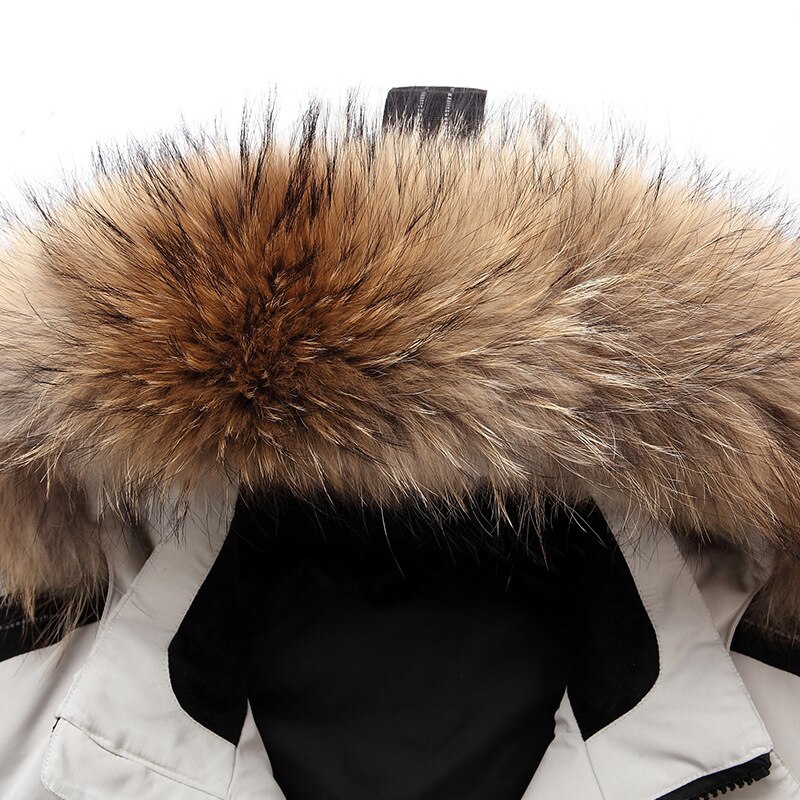 -30 Degree Couple Winter Down Jacket Men White Duck Down Parkas Coat Mid-length Large Fur Collar Down Thicken Coat Snow Overcoat