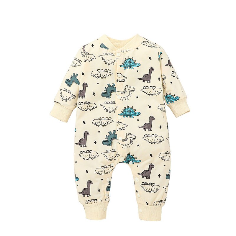 Lente &amp; Herfst Baby Meisje Romper Cartoon Dinosaurus Pasgeboren Kleding Jongens Rompertjes Katoen Met Lange Mouwen Baby Kleding 3-18 maanden: WHITE / 12m