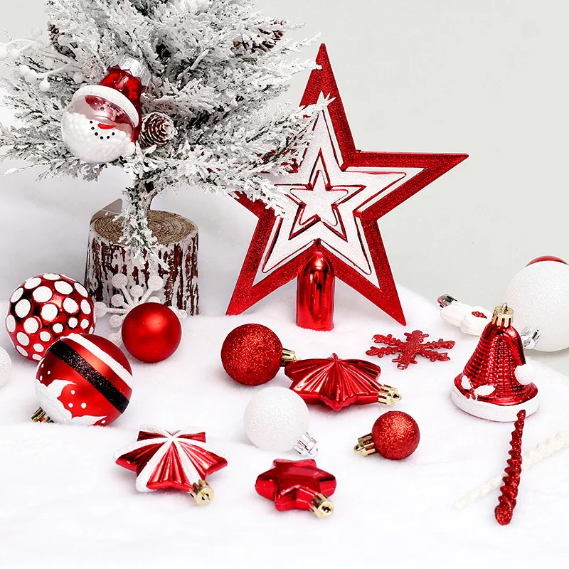 80 pçs/set novas decorações de natal árvore superior estrela bola de natal pintado caixa de presente conjunto decorações de árvore enfeites de natal