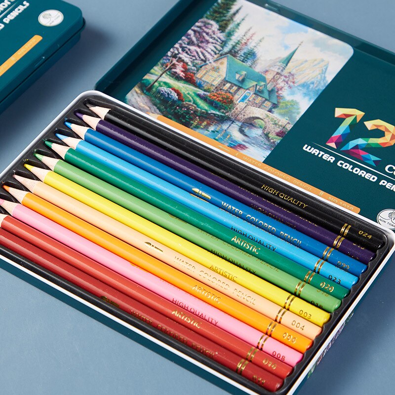 Boîte de plomb de couleur soluble dans l&#39;eau 12 couleurs pour étudiants, ensemble de plomb de couleur de peinture artistique, papeterie de brosse peinte à la main pour enfants