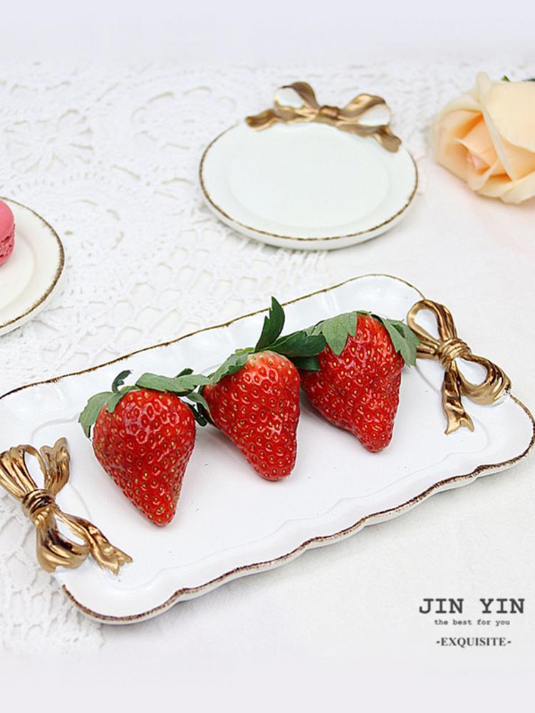 Resin Dessert Plate Gold Macarons Color Bow Cake Storage Trays Jewelry Display Storage Tray Food Dish Organizer Decor