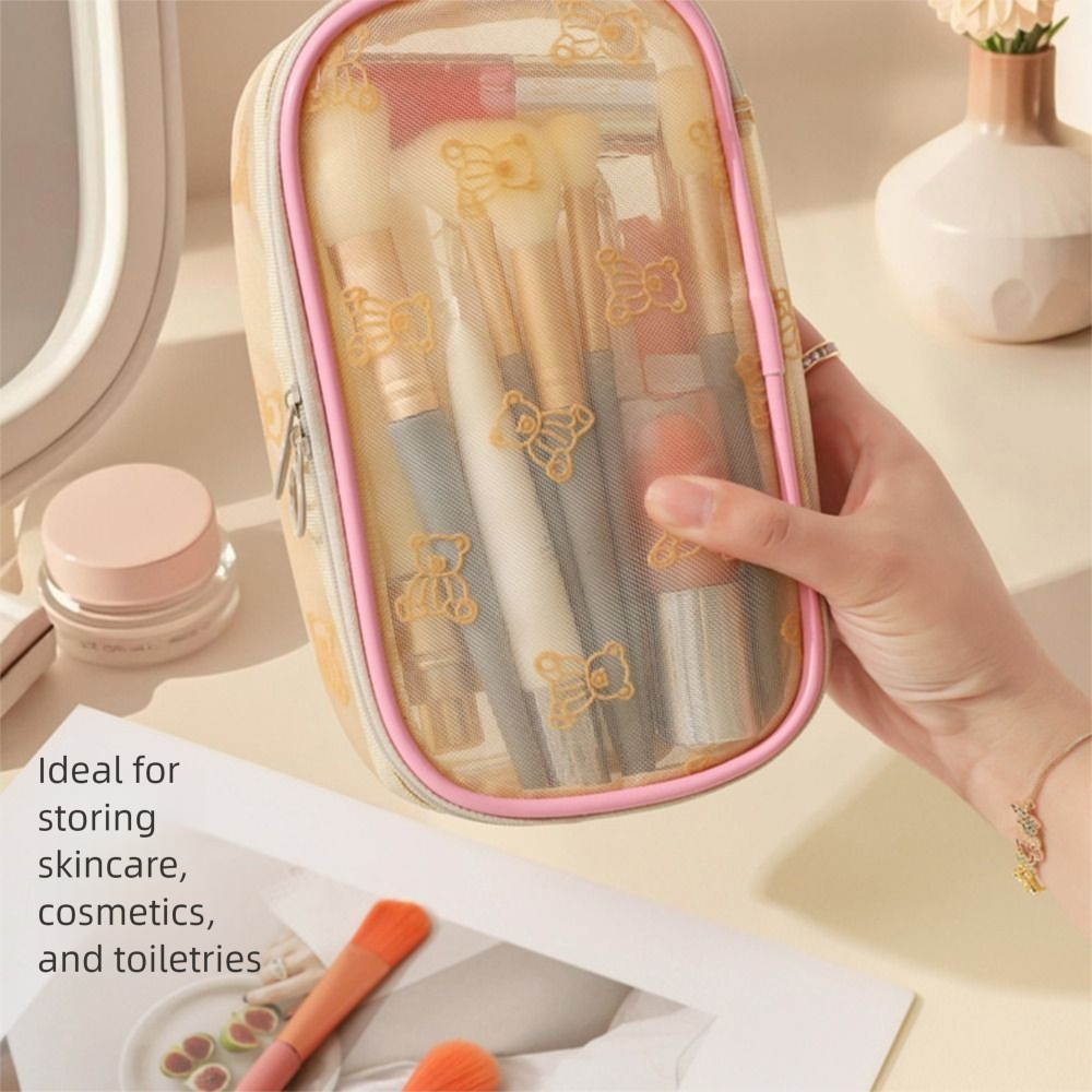 Large Capacity Mesh Cosmetic Bags Zipper INS Toiletries Storage Pouch with Handle Soft Perspective Makeup Bag Travel