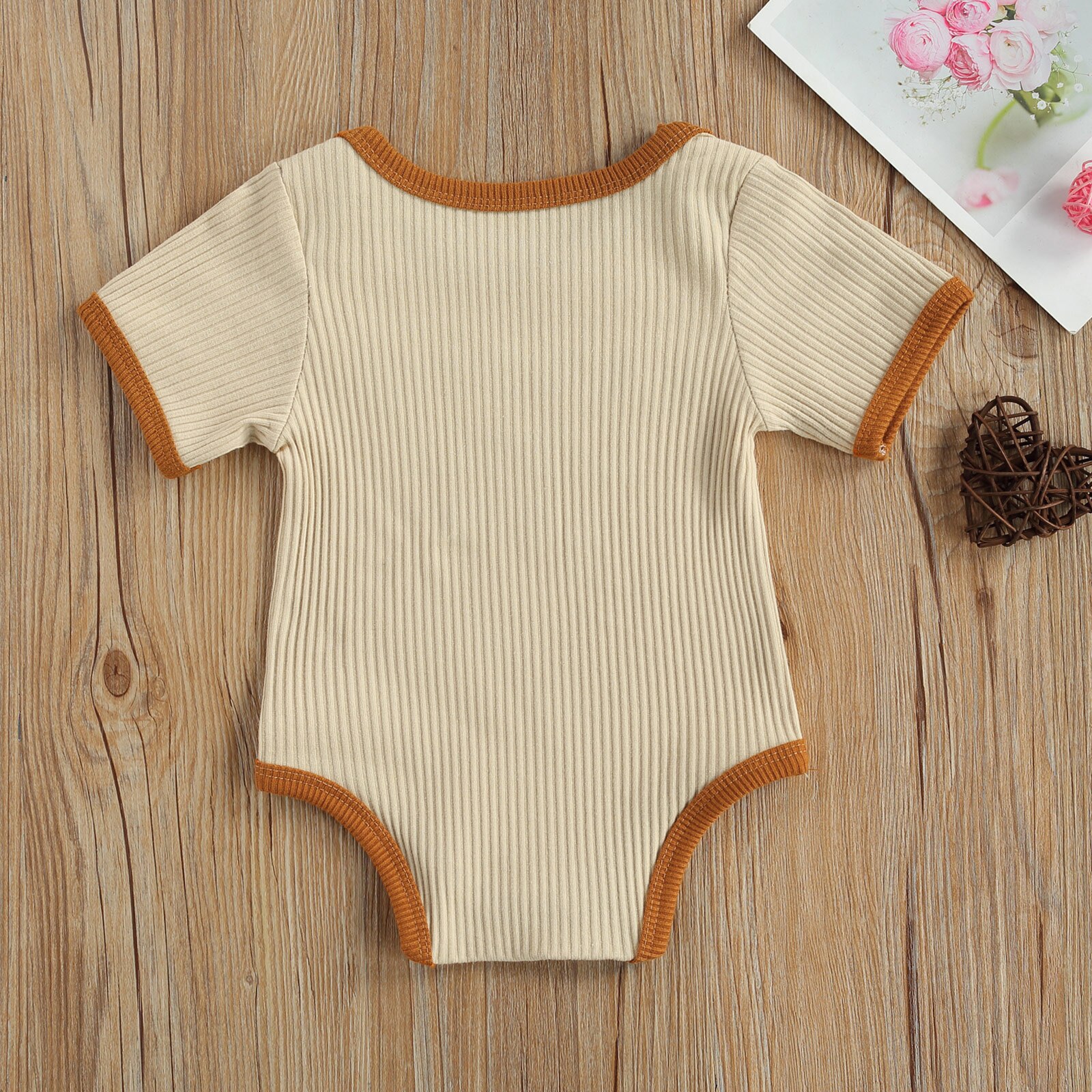 Newborn Infant Ribbed Romper, Baby Boys Girls Embroidery Letter Pattern Short Sleeve Round Neck Playsuit