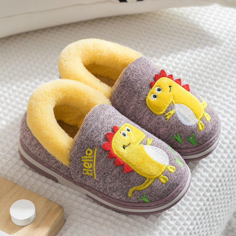 Pantoufles d'hiver pour enfants, en coton dinosaure, chaussures d'intérieur pour bébés, douces, antidérapantes, chaudes