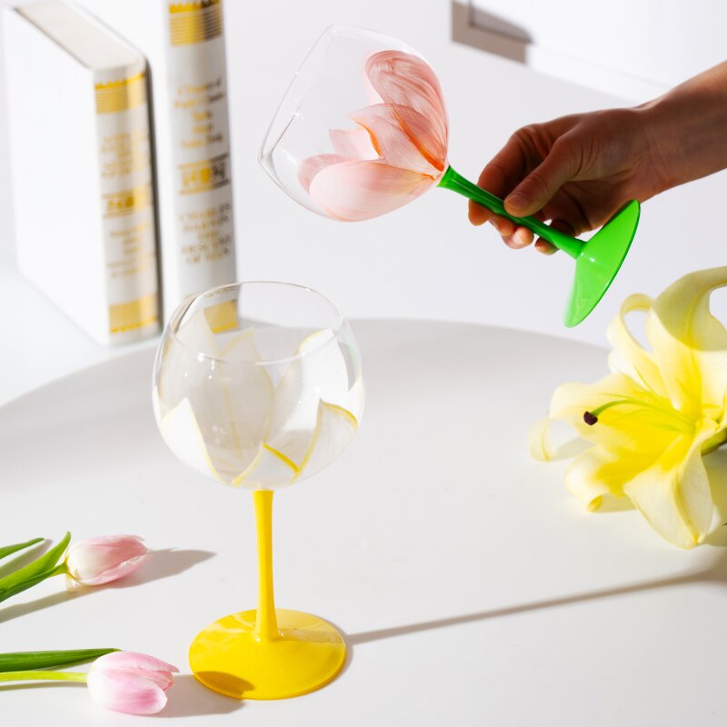 JINYOUJIA-copas de vino de tulipán pintadas a mano, copa de vino blanco de cristal sin plomo, para Hotel, boda, , Copas de pareja