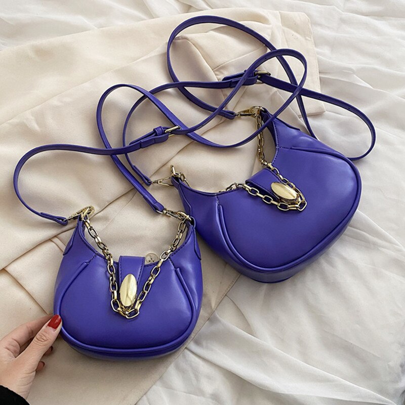 Borsa a tracolla da donna in tinta unita borse a tracolla in pelle Pu di alta qualità 2022 borsa a catena alla moda di nuovo arrivo per donna: Blue / L15cmW5cmH11cm