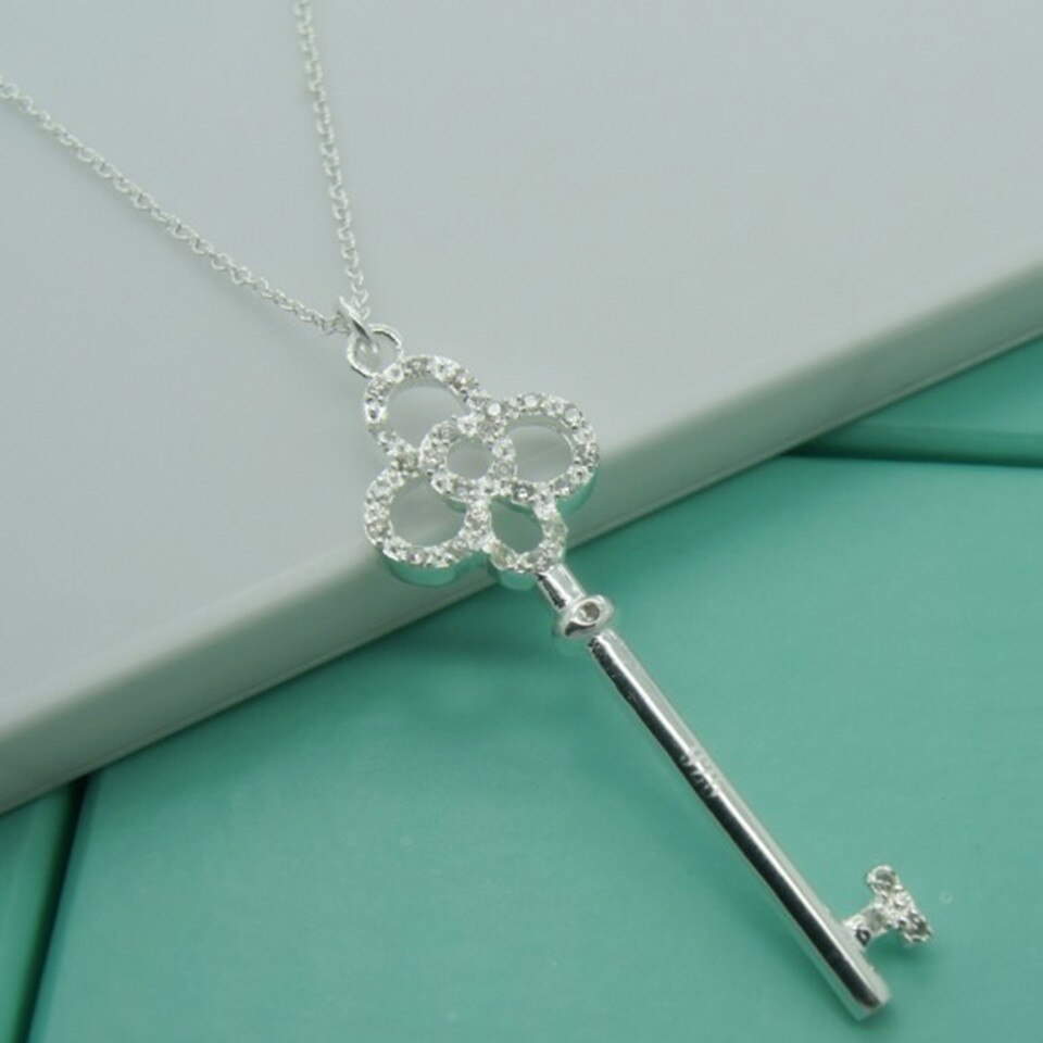 Babyllnt 925 sterling sølv krystal hjerte rund nøgle vedhæng halskæde til kvinder bryllup smykker sølv farve smykker: G
