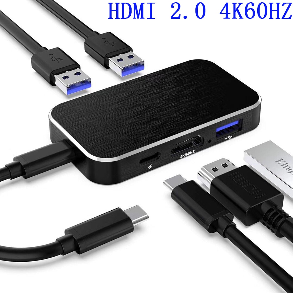 Hub HDMI2.0 Adapter 4K 60Hz, 5-In-1 Type C Hub, 100W USB-C Power Levering, 3 Usb 3.0 Poorten, Voor Macbook Pro Dell Xps 13 Ns Switc