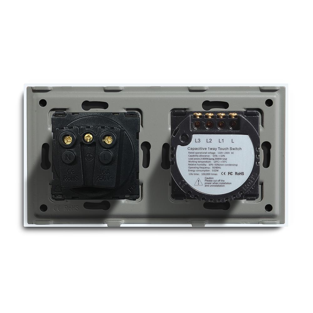Bseed eu standard touch-afbryder 3 gang 1- vejs 2- vejs vægkontakt stik 3 farver krystal glas panel touch switch hvid sort glod
