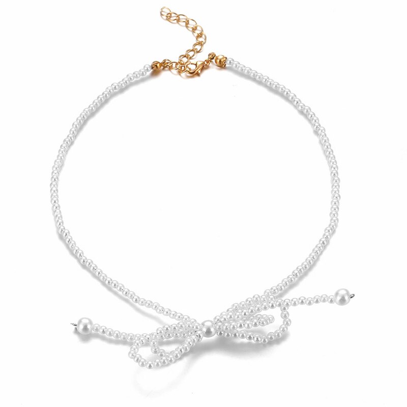 Hvid perle blomst choker halskæder til kvinder hjerte sommerfugl halskæde krystal kort kæde smykker bryllup: A1556