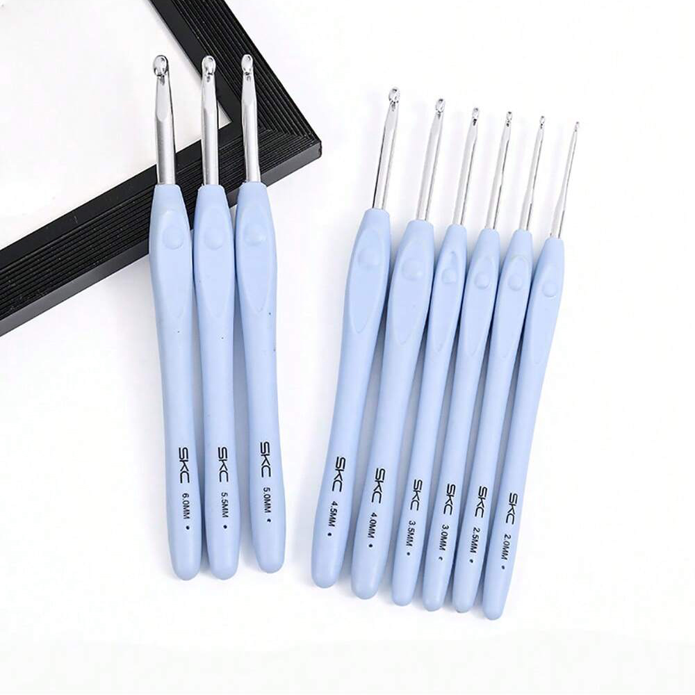 10 Uds. Gancho de aluminio con mango suave, ganchos de ganchillo SKC, puntadas, agujas de tejer, herramienta artesanal para tejer a mano, accesorios de costura DIY