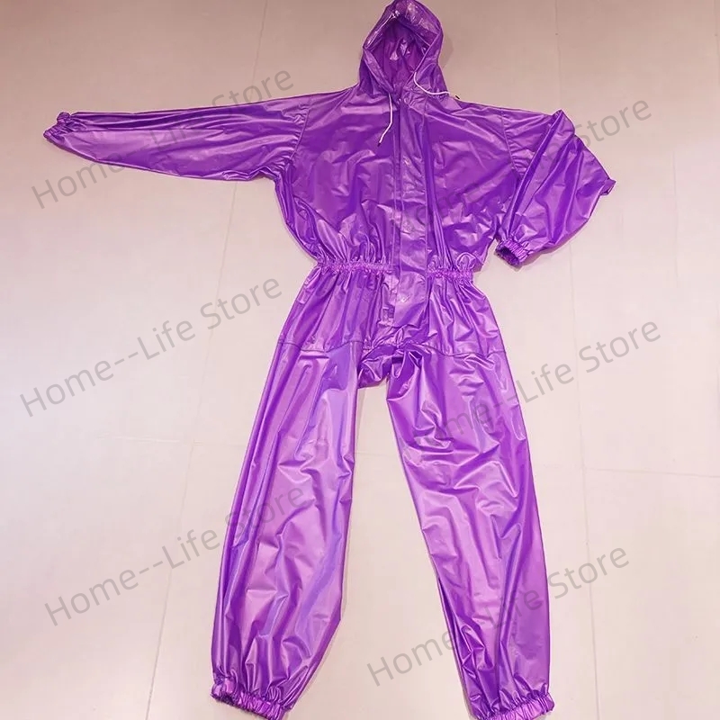 Herren-Gesamt, handgefertigt, rosa, durchsichtiges PVC, wasserdicht, langärmelig, mit Kapuze, regendicht, DJ, Verein, Bar, coole Kostümich