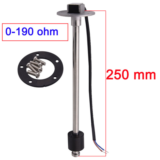 52mm auto motorcykel brændstof niveaumålere 0-190 ohm &amp; 240-33 ohm brændstofniveaumålere 9-32v marine brændstofmålere niveausensor senderenhed: 250mm 0-190 ohm