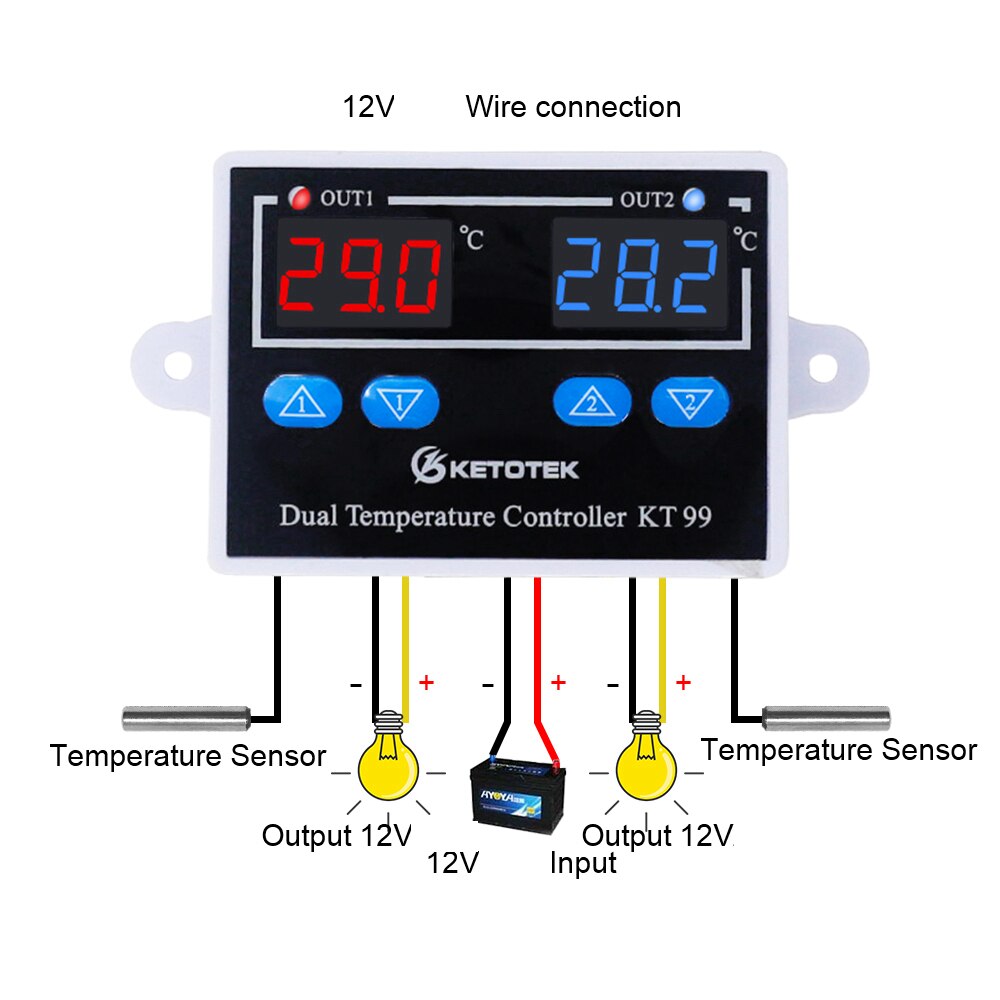 KT1000 Digital Temperature Controller 10A C/F 12V 24V 220V Two Relay Incubator Temperature Thermostat With Heater And Cooler