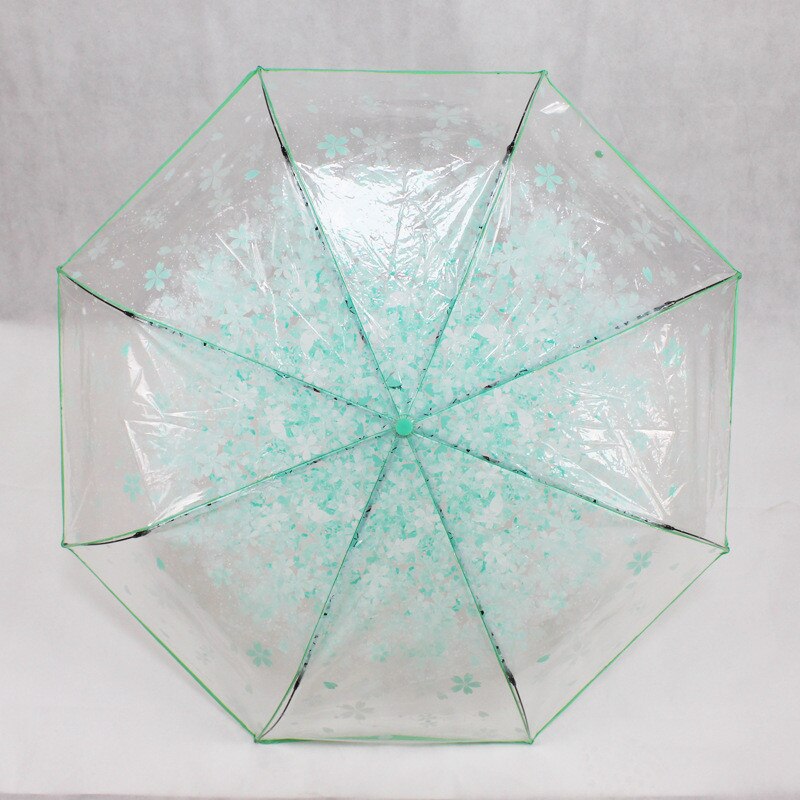 1pc three Fold Umbrella Women Transparent Clear Cherry Blossom Mushroom Apollo Sakura folding Sunshade Rain Umbrella: Green