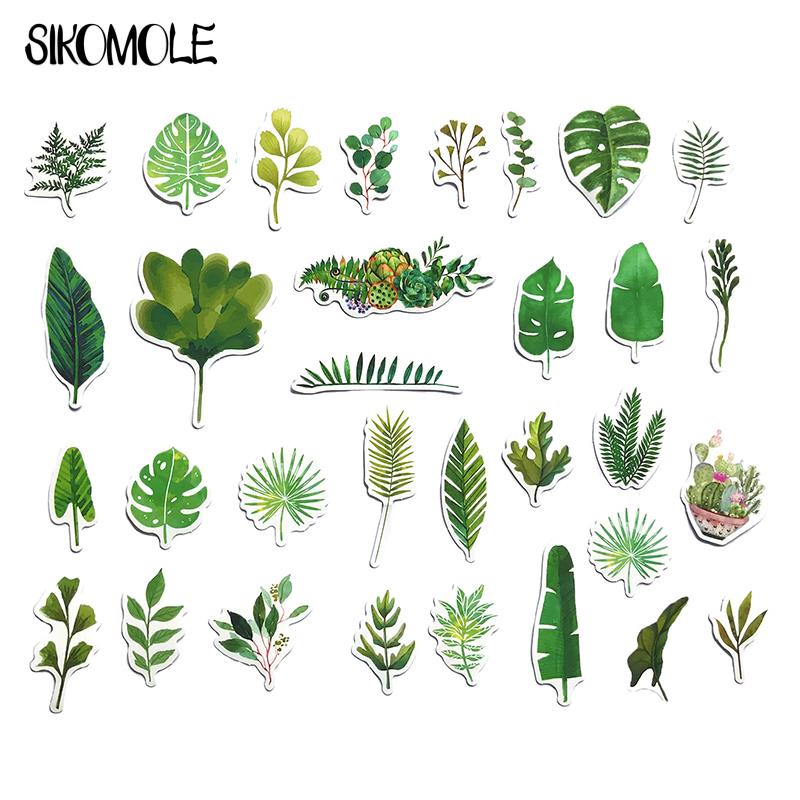 10/30/60Pcs Mini Plant Lijm Briefpapier Sticker Groen Blad Case Koffer Diy Speelgoed Laptop Gitaar Skateboard decals Sticker F5