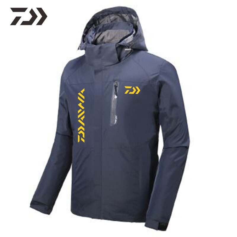 Ropa de pesca transpirable para hombre, chaqueta de pesca impermeable, transpirable, con capucha, multibolsillo, para acampar al aire libre: Azul / XL