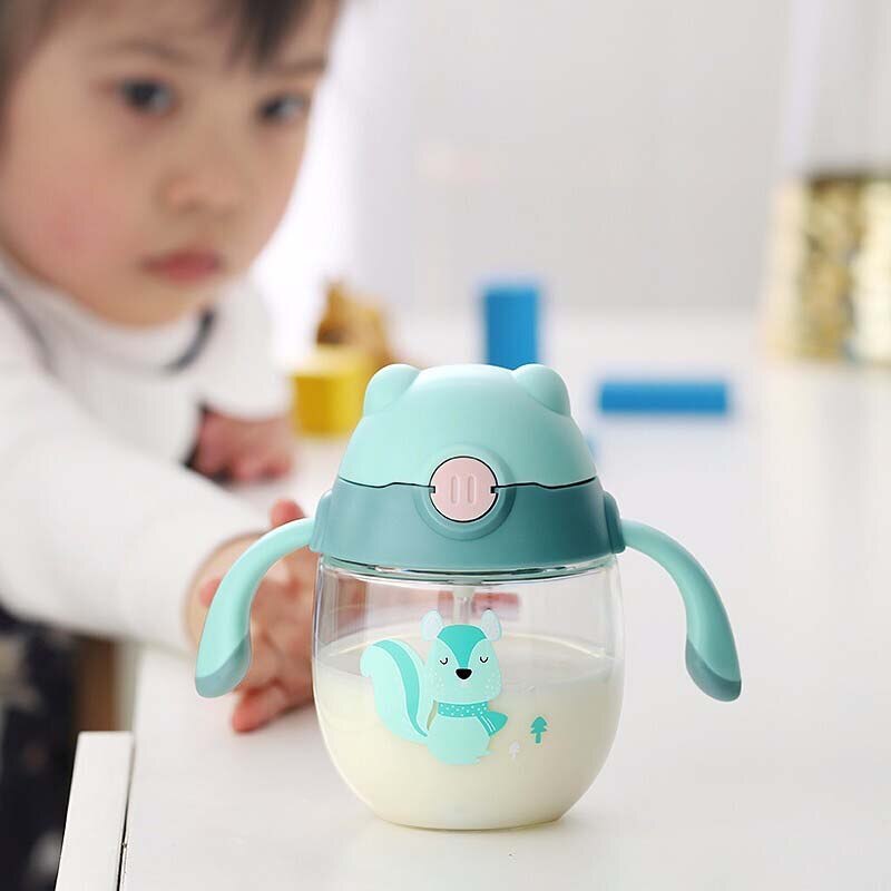 Nyfødt baby træning kop småbørn spædbørn børn sutteflaske med sugerør børn lærer sutte drikkedunk med håndtag 300ml