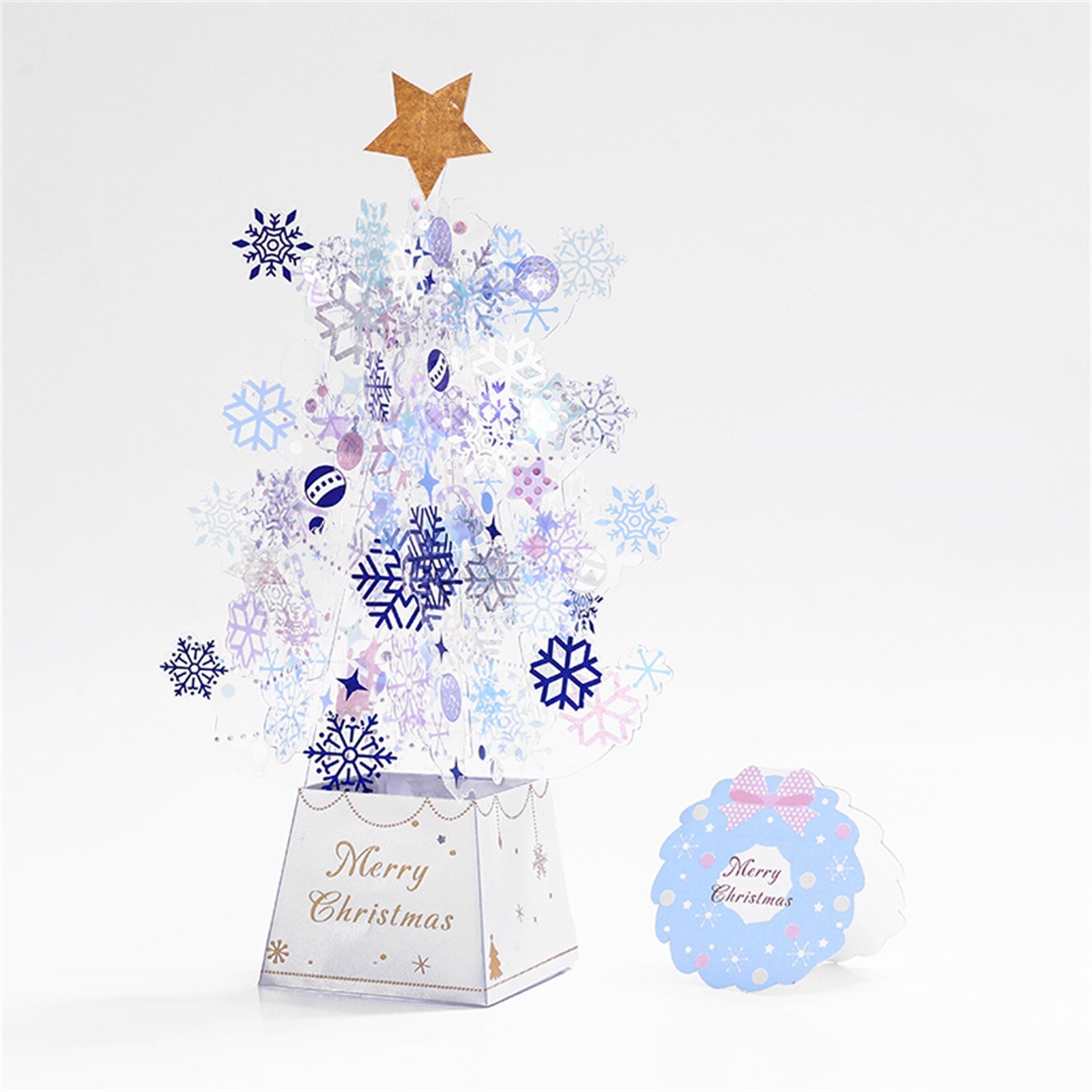 Jul lykønskningskort 3d håndlavede skinnende juletræ kort år og taksigelse kort fest dekoration: Blå