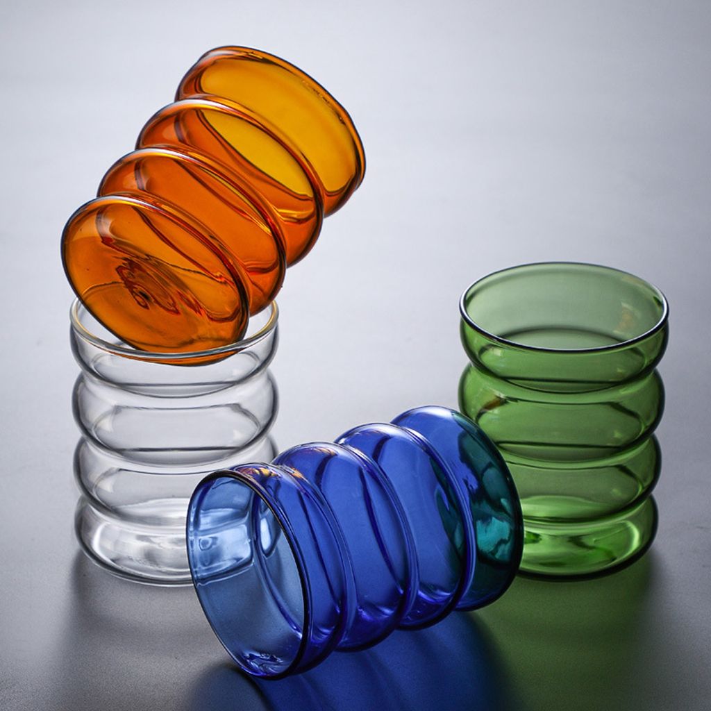 300ML Glass Cup Colorful Transparent Glass Water Bottle Wave Shape Mug Home Office Bar Drinkware
