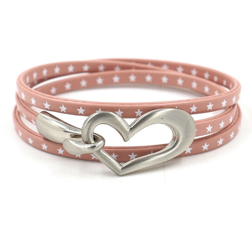 Vintage Leather Bracelet Heart Women's Charm Hand three times packaging Leather Wrap Bracelet