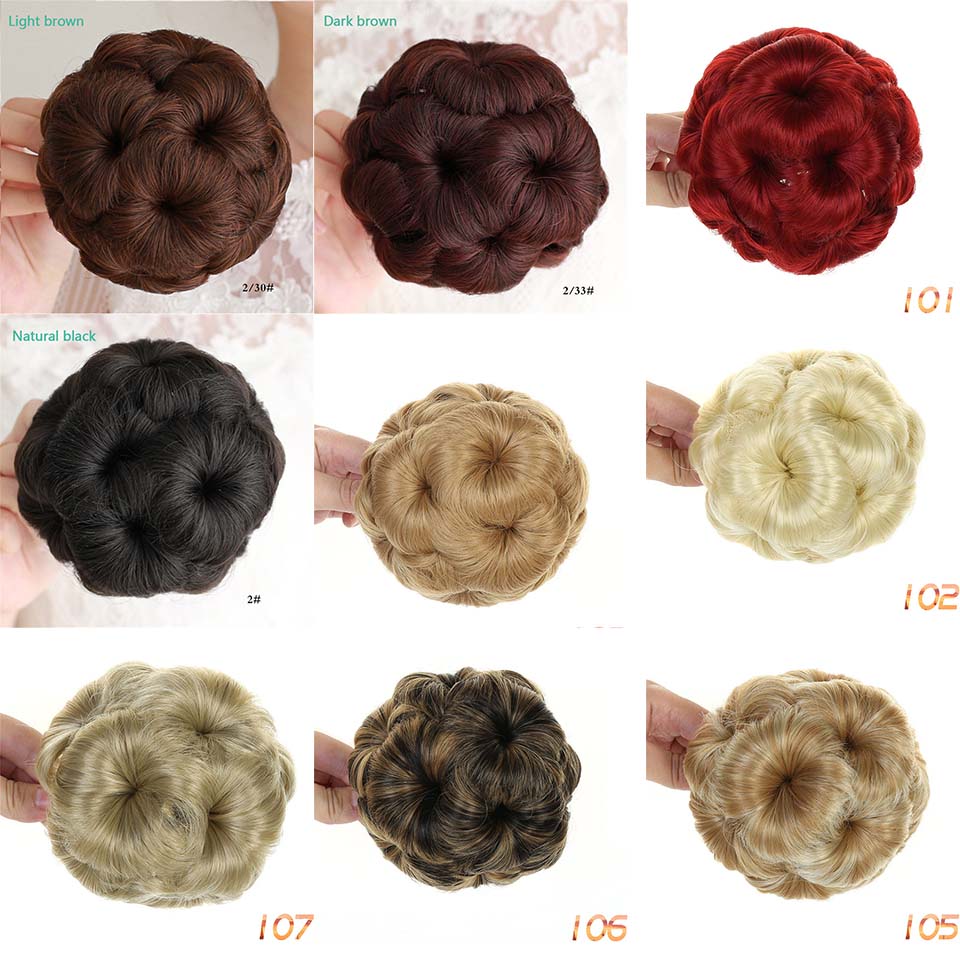 DIFEI Synthetic High Temperature Fiber Chignon Nine flowers Hair Women Curly Chignon Hair Bun Donut Clip In Hairpiece