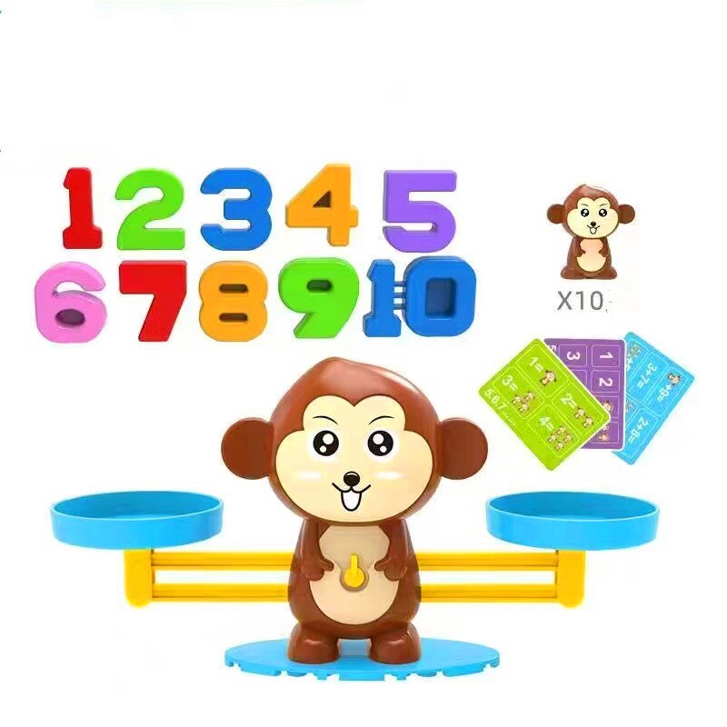 Balance Math Game Educational Toys STEM Learning Material Counting Toys - Fun Scale Balancing Toy Set for 3 + Years Old: Small Brown Monkey