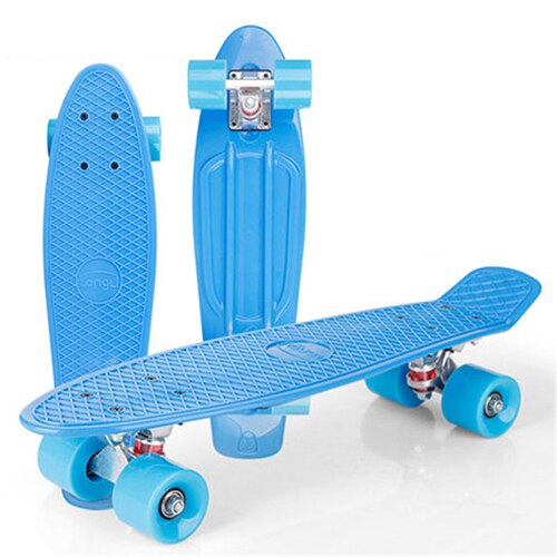 Farve enkelt rocker skateboard fire hjul mini cruiser skateboard lille fisketallerken udendørs til voksne børn trin transport  ie01: Blå