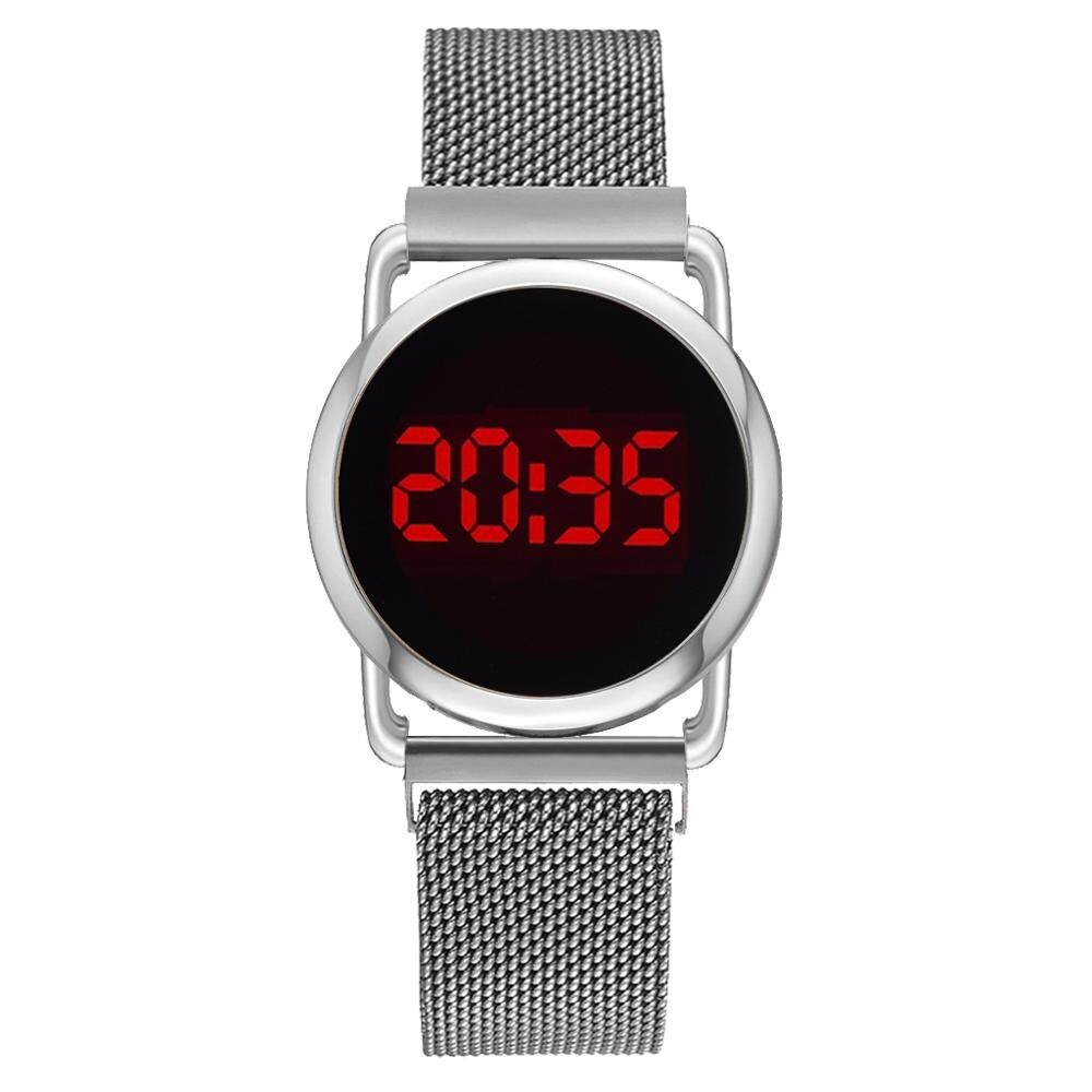LED Electronic watches Star Watch For Women Rose Gold Mesh Magnet Starry Sky Quartz Wristwatch Gradient Ladies Wrist Watches: Silver