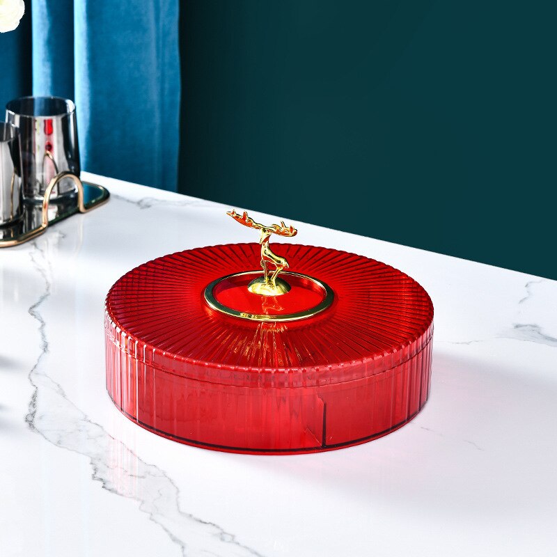 Transparent Candy and Nut Storage Container Luxury Snack Serving Tray with Lid Plastic Dry Fruit Dishes Parties Appetizer Dishes: 1 Tier Red