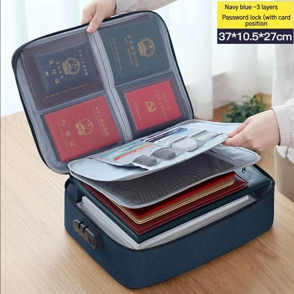 Valigetta multifunzionale Borsa per documenti impermeabile per ufficio Viaggio d'affari Carta bancaria Organizzatore di passaporti Accessorio da viaggio: Blu