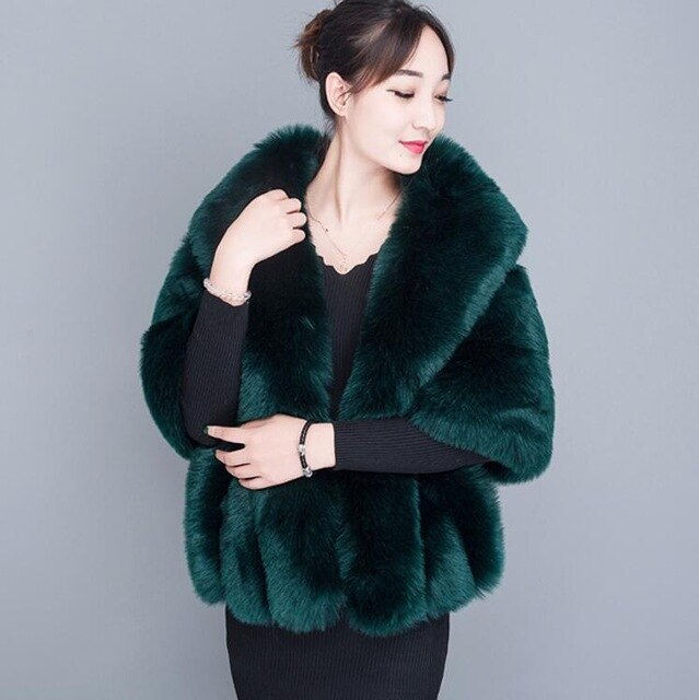 JaneVini Weiß Winter Braut Pelz Faux wickelt Frauen Warme Tücher Mäntel Hochzeit Mantel Jacken für Abend Party Etole Mariage: dunkel Grün