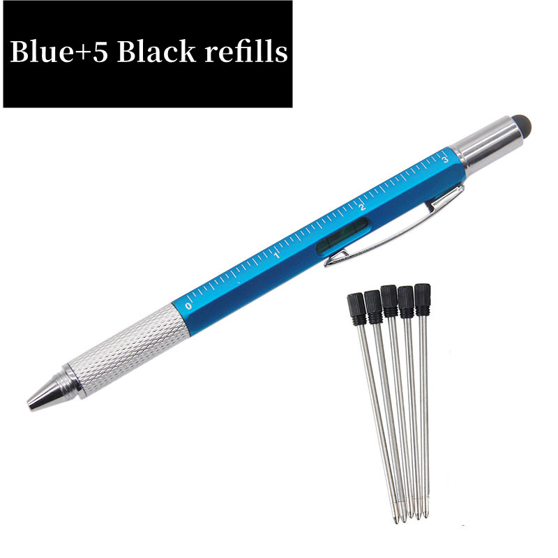 Bolígrafo multifunción 7 en 1, herramienta de mano moderna, regla técnica de medida, destornillador, pantalla táctil, Stylus Spirit Level,: Gris