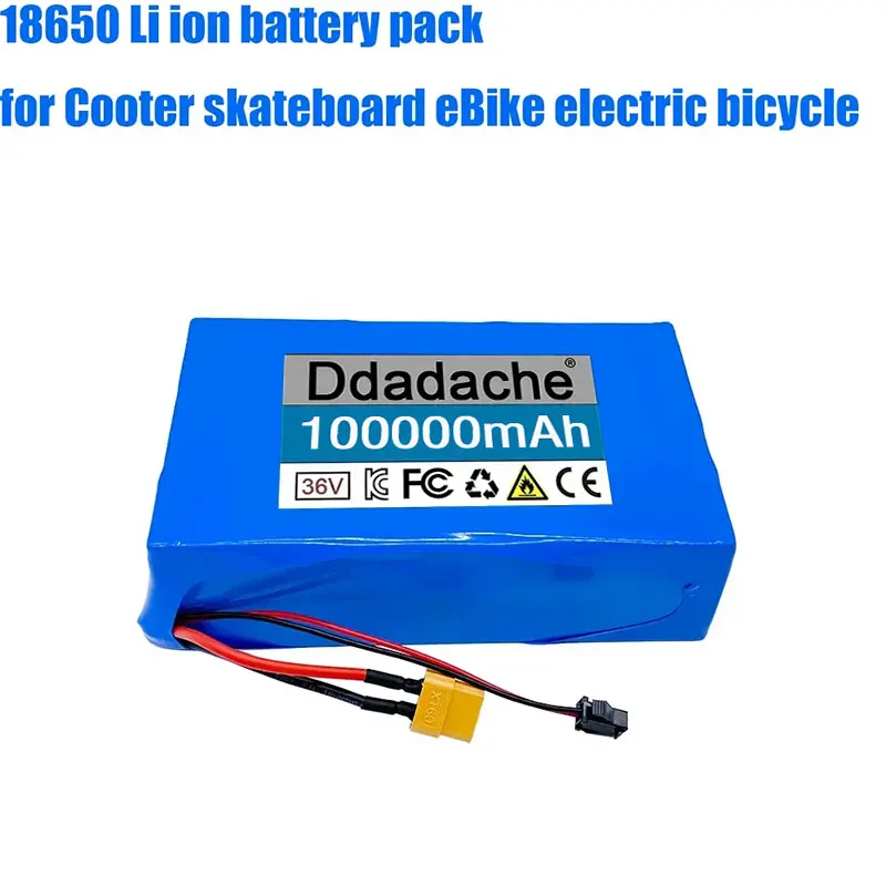 36V 100Ah 10S2P 18650 Lithium Battery Pack 550W 38000mAh 42V Cooter Vehicle Ultra Thin Portable Battery with BMS
