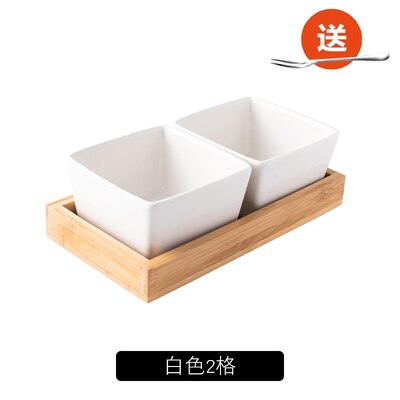 Bandeja de cerámica de estilo japonés para fruta, vajilla creativa de bambú Natural para aperitivos, frutos secos, postres y salsa: P