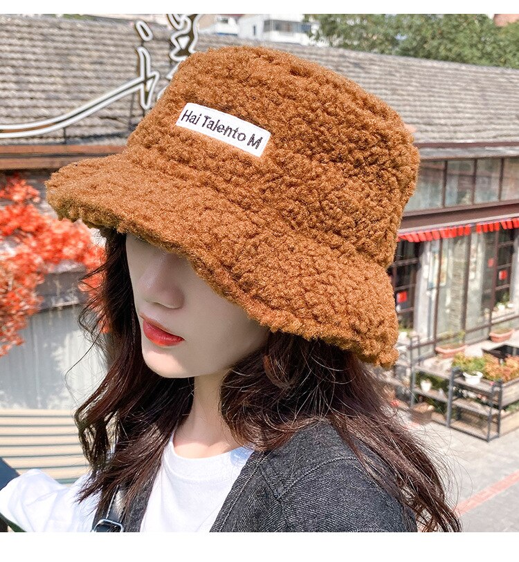 thumbnail image 2 of Dyfzdhu Fuzzy Bucket Hat For Women Faux Superficial Knowledge Fluffy Warm Soft Winter Fisherman Cap Furry Sun Hat Khaki 2 of 10