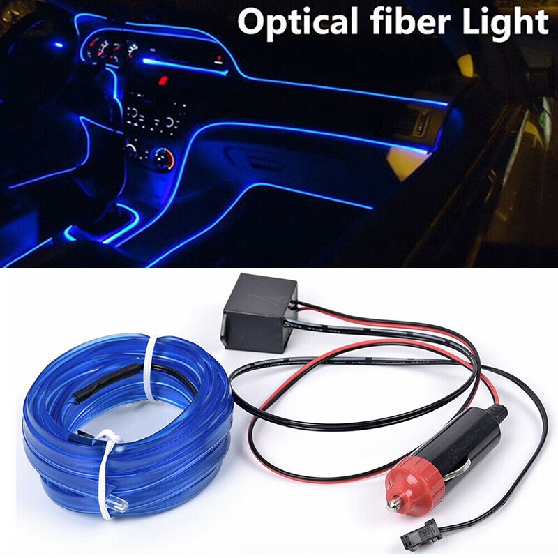 4Meter Car Interior Led Lights El Wire 12V Inverter Flexible Cold Neon Light Line Strip Salon Car Accessories