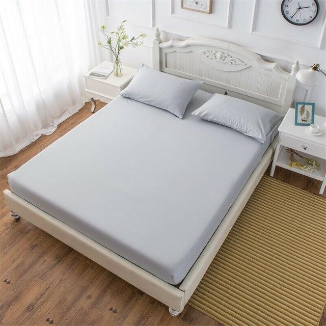 Portable Bed Fitted Sheet Elastic Sheets Solid Single Twin Full Queen King Bedding Cover 3 Size: Light Grey / 2x pillowcase