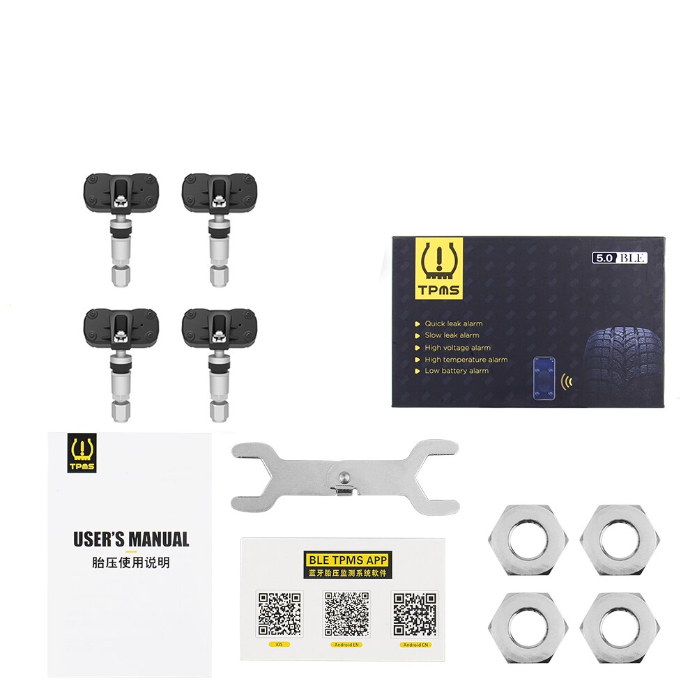 Bluetooth 5.0 Tpms Auto Bandenspanning Monitor System Met 4 Sensoren Voor Ios Android Mobiele Telefoon App Monitoring Alarm: 5.0 internal