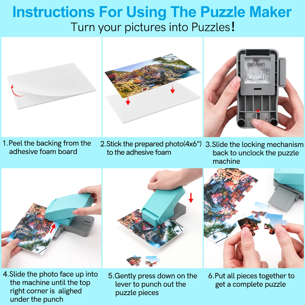 Perforadora de papel para rompecabezas de 12,7x8cm, máquina para hacer rompecabezas DIY, cortador fácil para hacer rompecabezas con 10 tableros de espuma adhesivos, herramienta de juguetes DIY