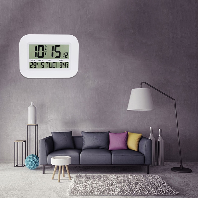 Digital Wall Clock Battery Operated Simple Large LCD Alarm Clocks Temperature Calendar Date Home Decor Large Screen Wall Clock