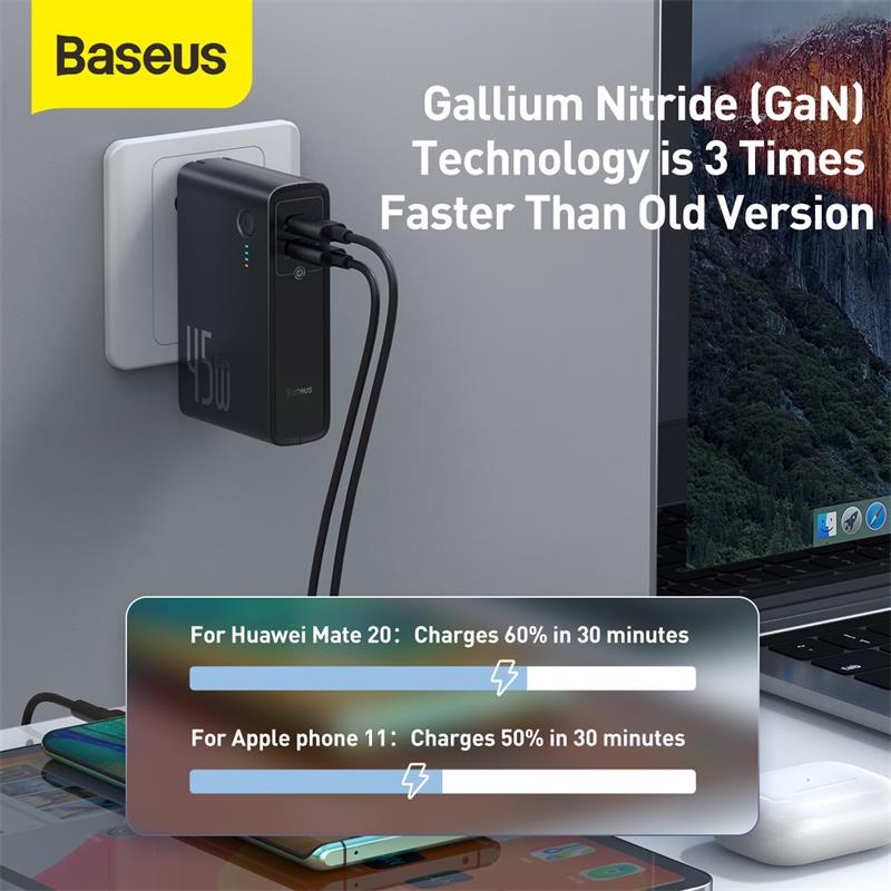 Baseus Power Bank 45W 10000Mah Gan Charger 2 In 1 Pd Qc 3.0 Afc Snel Opladen Ons Usb oplader Voor Iphone Samsung Voor Macbook Pro