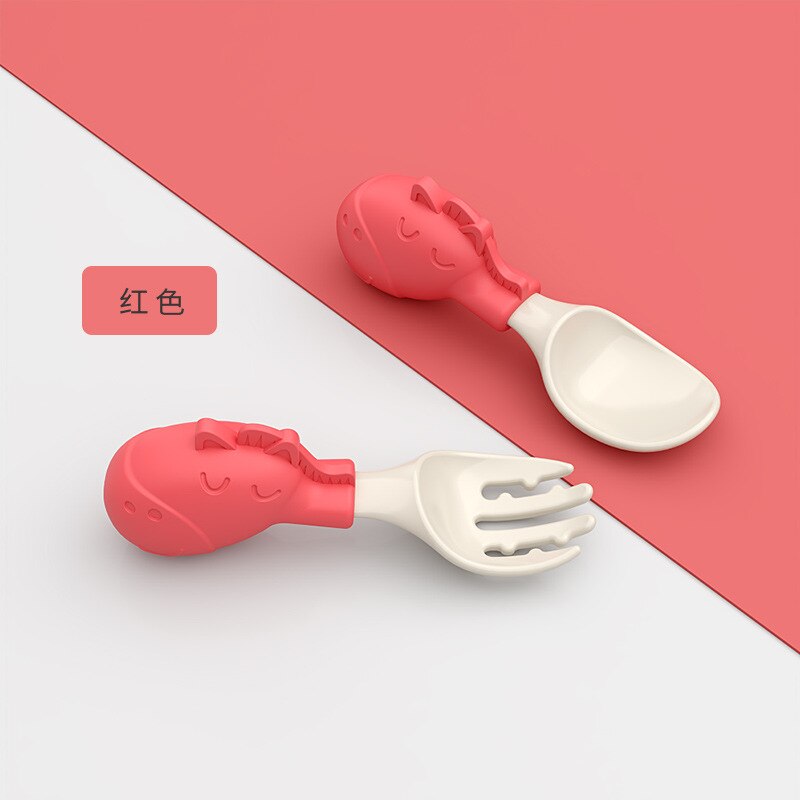 Plastic Soft Baby Spoon Fork Cute Elephant Dolphin Boy Girl Baby Learning Training Feeding Utensils Infant Children Tableware: model 1