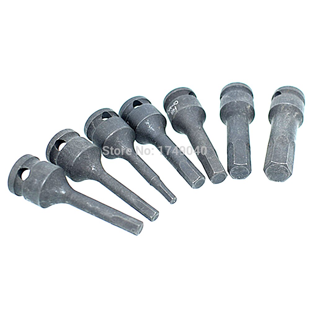 7pc slag zeskant bit doppenset 3/8 " vierkante aandrijving lucht impact inbussleutel bit dop cr -mo 60mm lange zeskantkop  h4 h5 h6 h7 h8 h10 h12