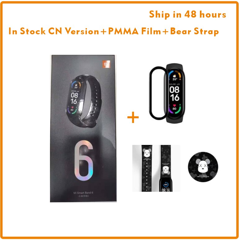 Xiaomi-pulsera inteligente Mi Band 6, reloj con Monitor de ritmo cardíaco, oxígeno en sangre, AMOLED, 1,56 Original, disponible: Add Bear Strap