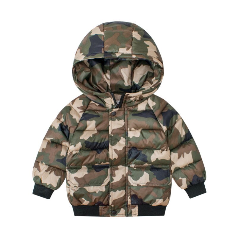 Abrigo con capucha grueso para niños de Otoño Invierno, abrigo con estampado de camuflaje verde del ejército para niños niñas: 120